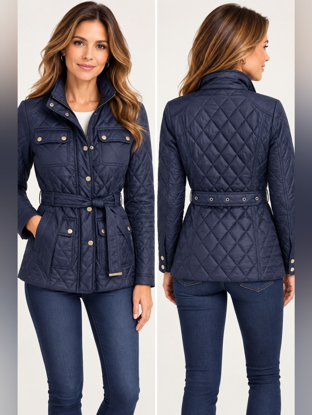 Banana Republic Quilted Navy Belted Puffer Jacket Size S